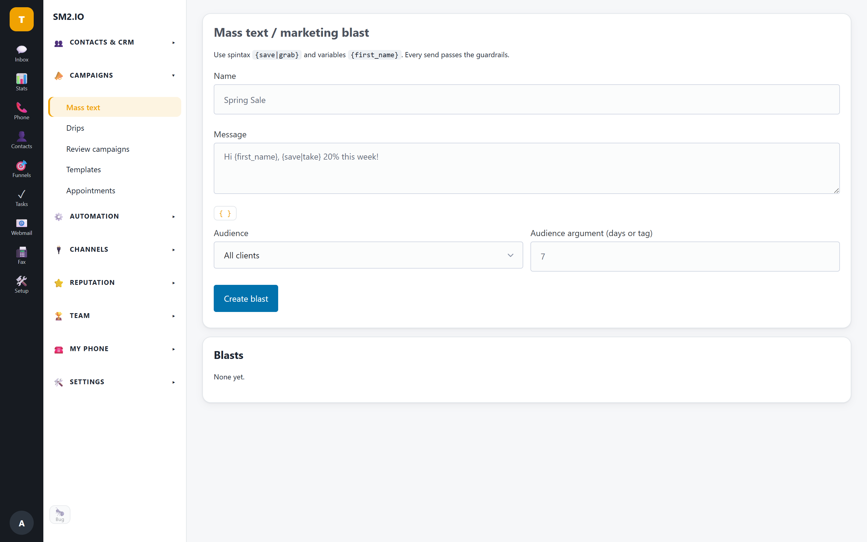 Campaign builder with audience and message steps — SM2.IO Campaign builder with audience and message steps — SM2.IO