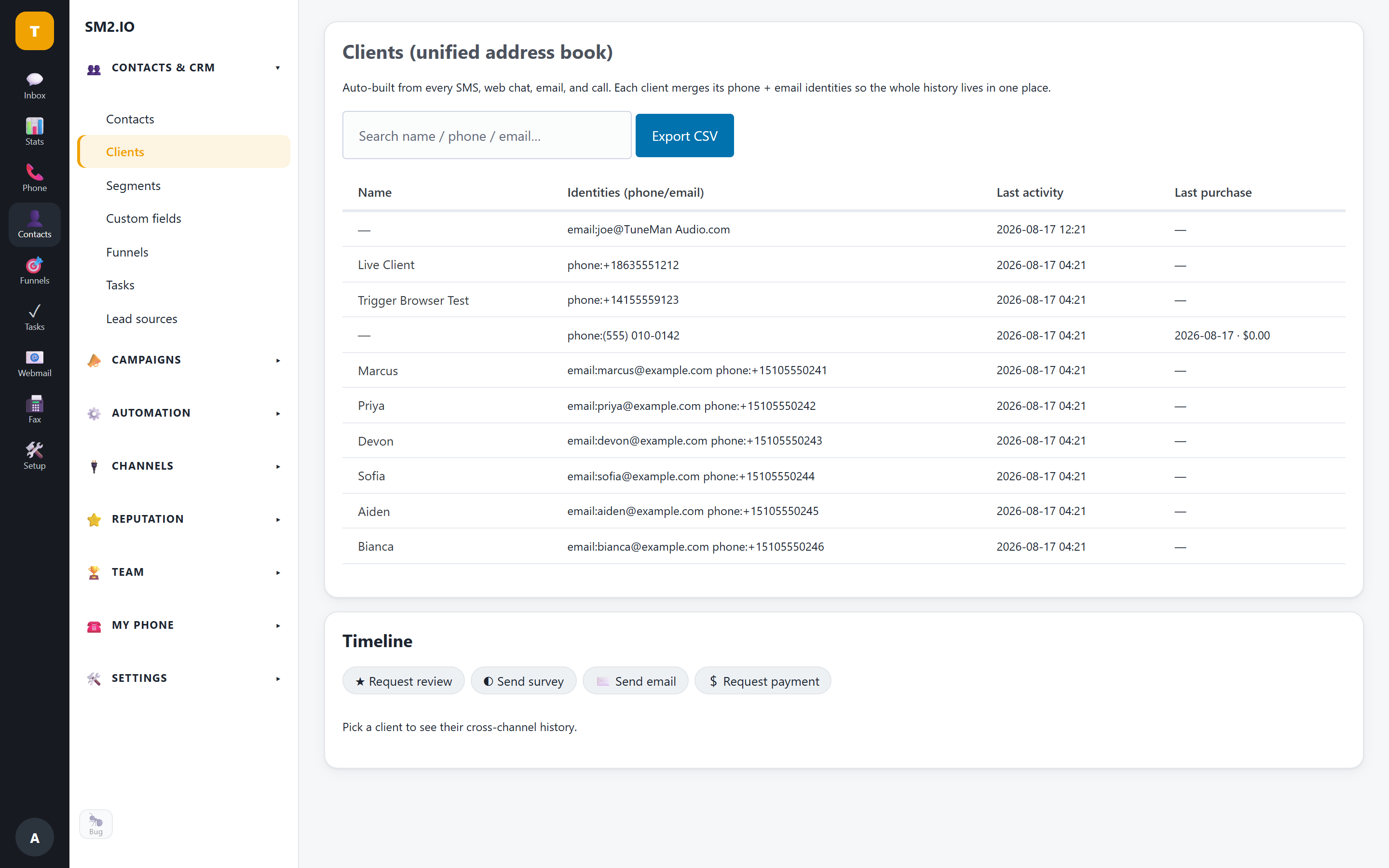 Unified contact profile with cross-channel timeline — SM2.IO Unified contact profile with cross-channel timeline — SM2.IO