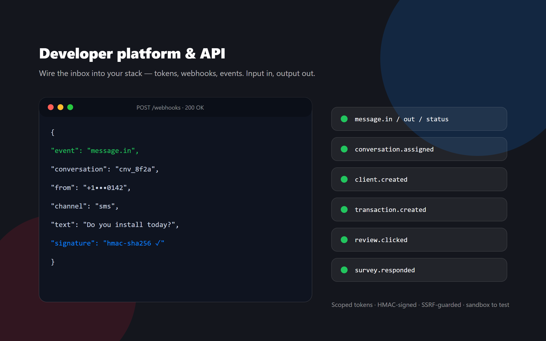 Developer platform & API — SM2.IO: REST API, scoped tokens & outbound webhooks Developer platform & API — SM2.IO: REST API, scoped tokens & outbound webhooks