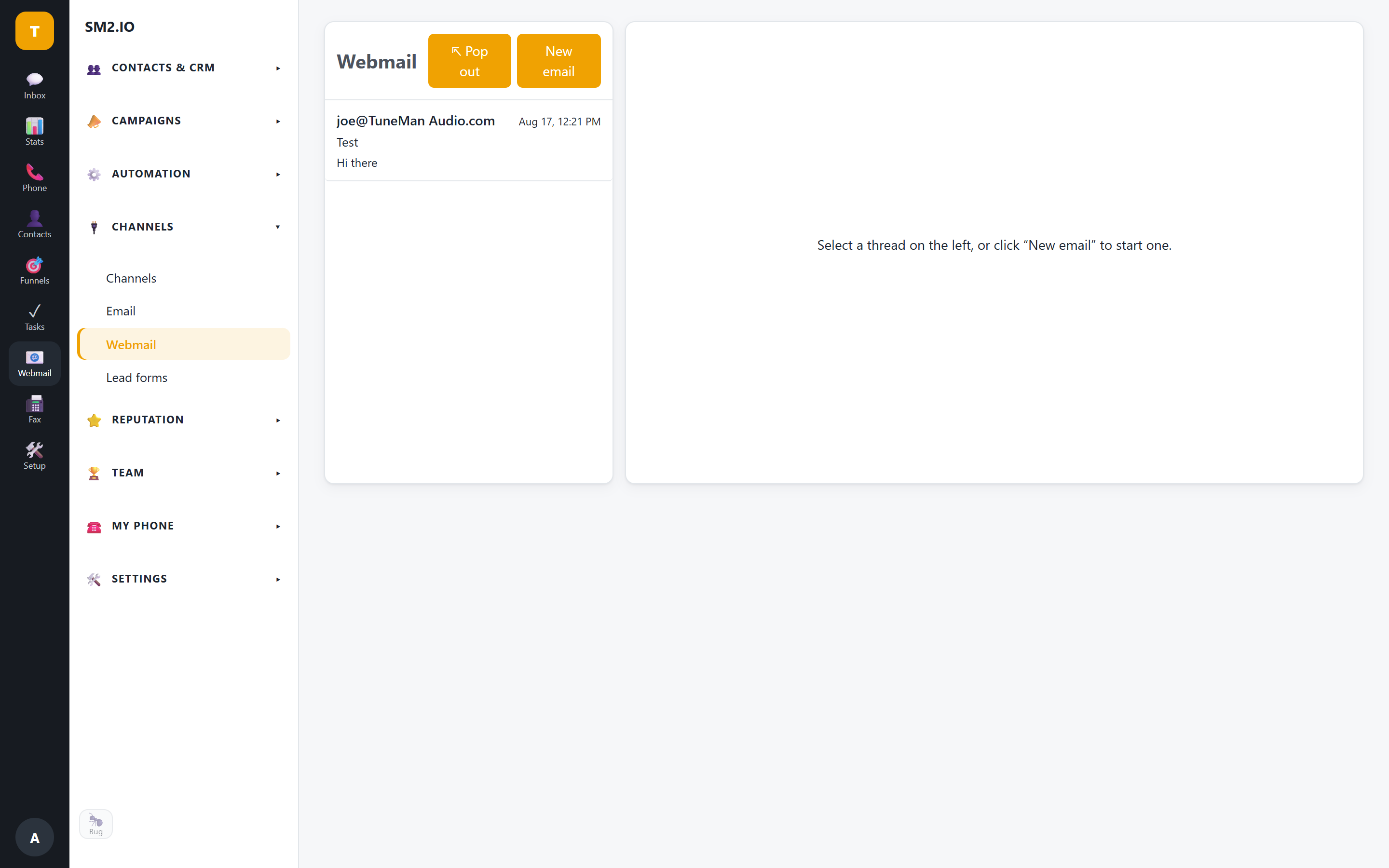 Webmail surface inside the platform — SM2.IO Webmail surface inside the platform — SM2.IO