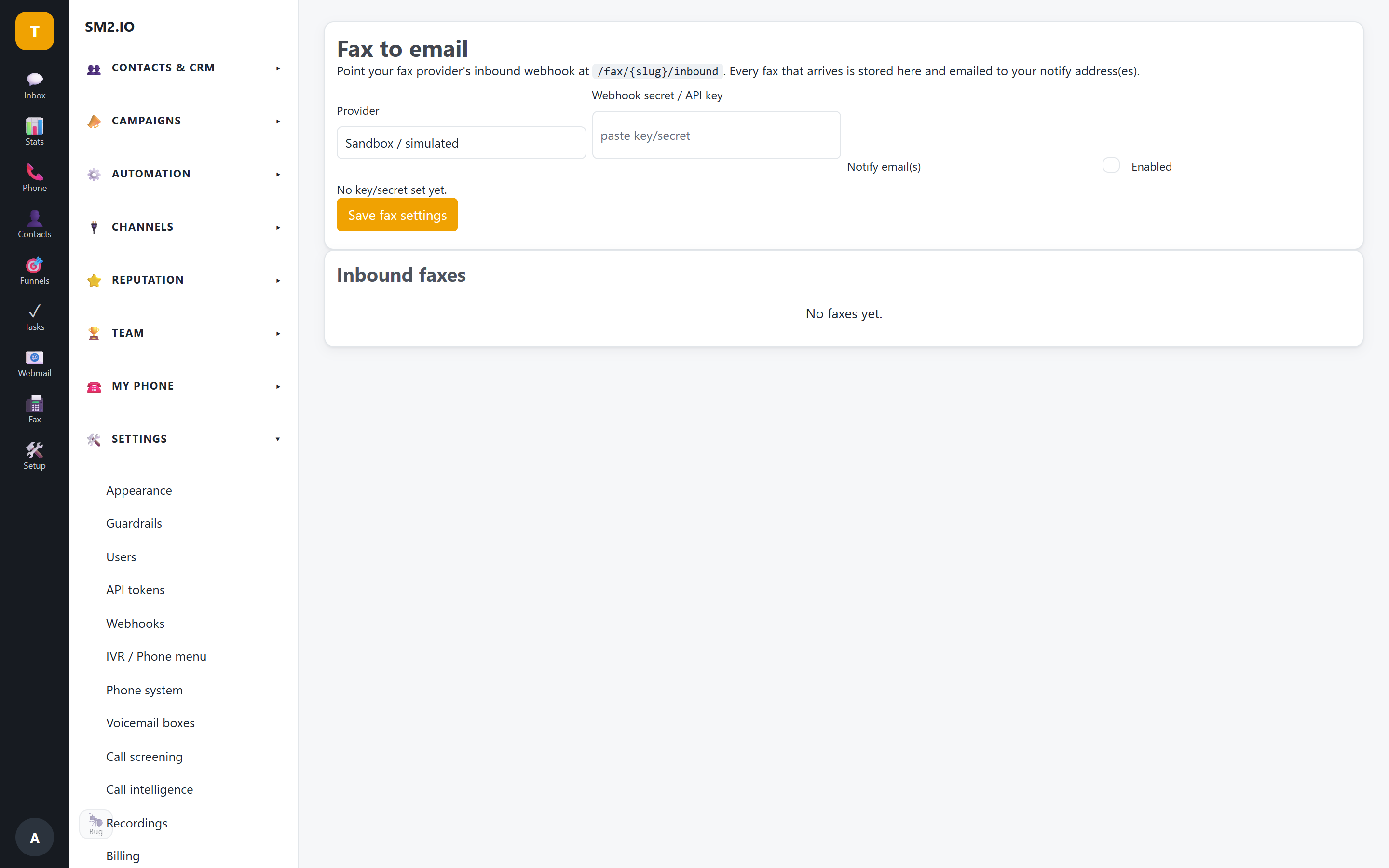 Fax-to-email settings — SM2.IO Fax-to-email settings — SM2.IO
