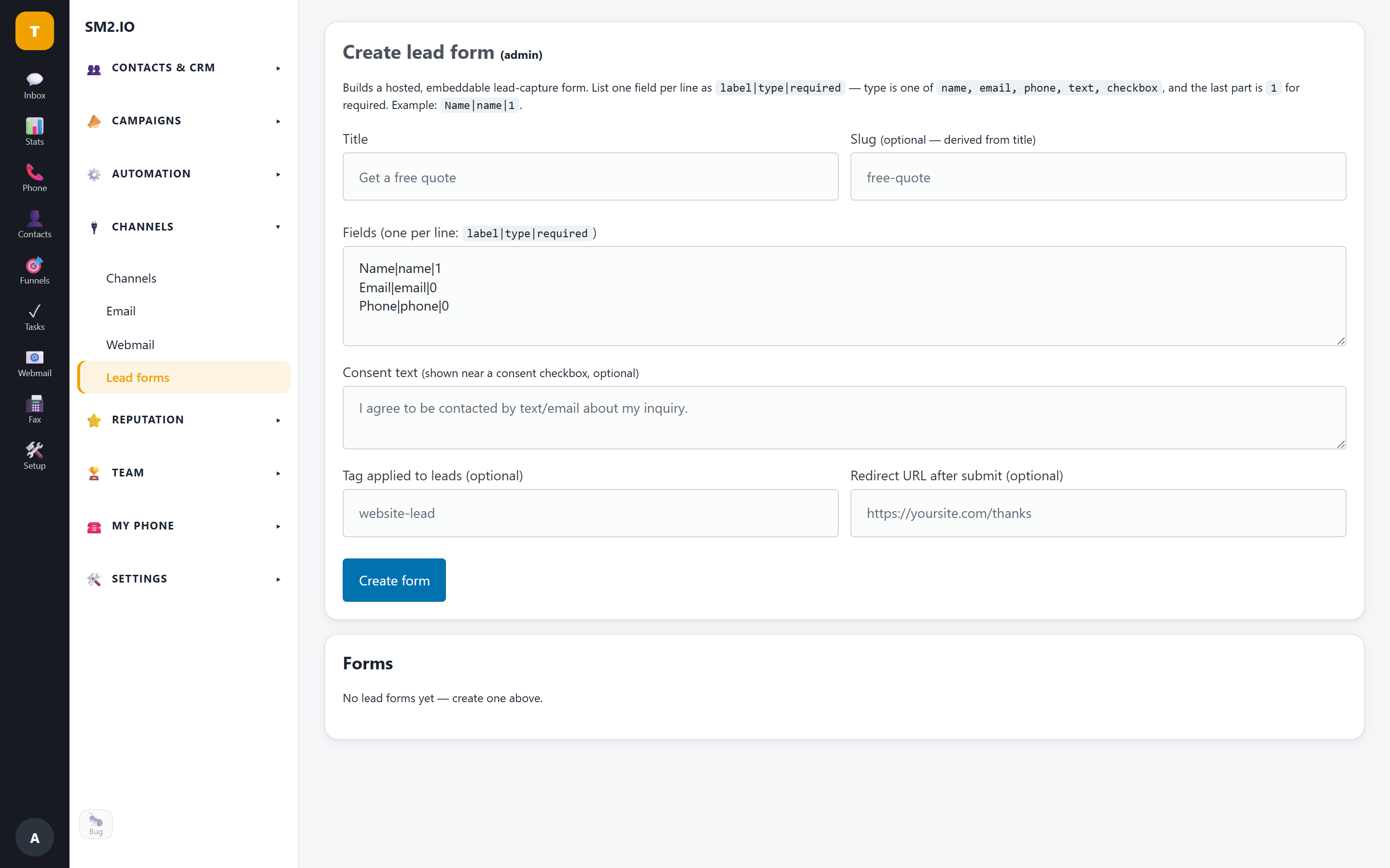 Hosted lead forms — SM2.IO Hosted lead forms — SM2.IO