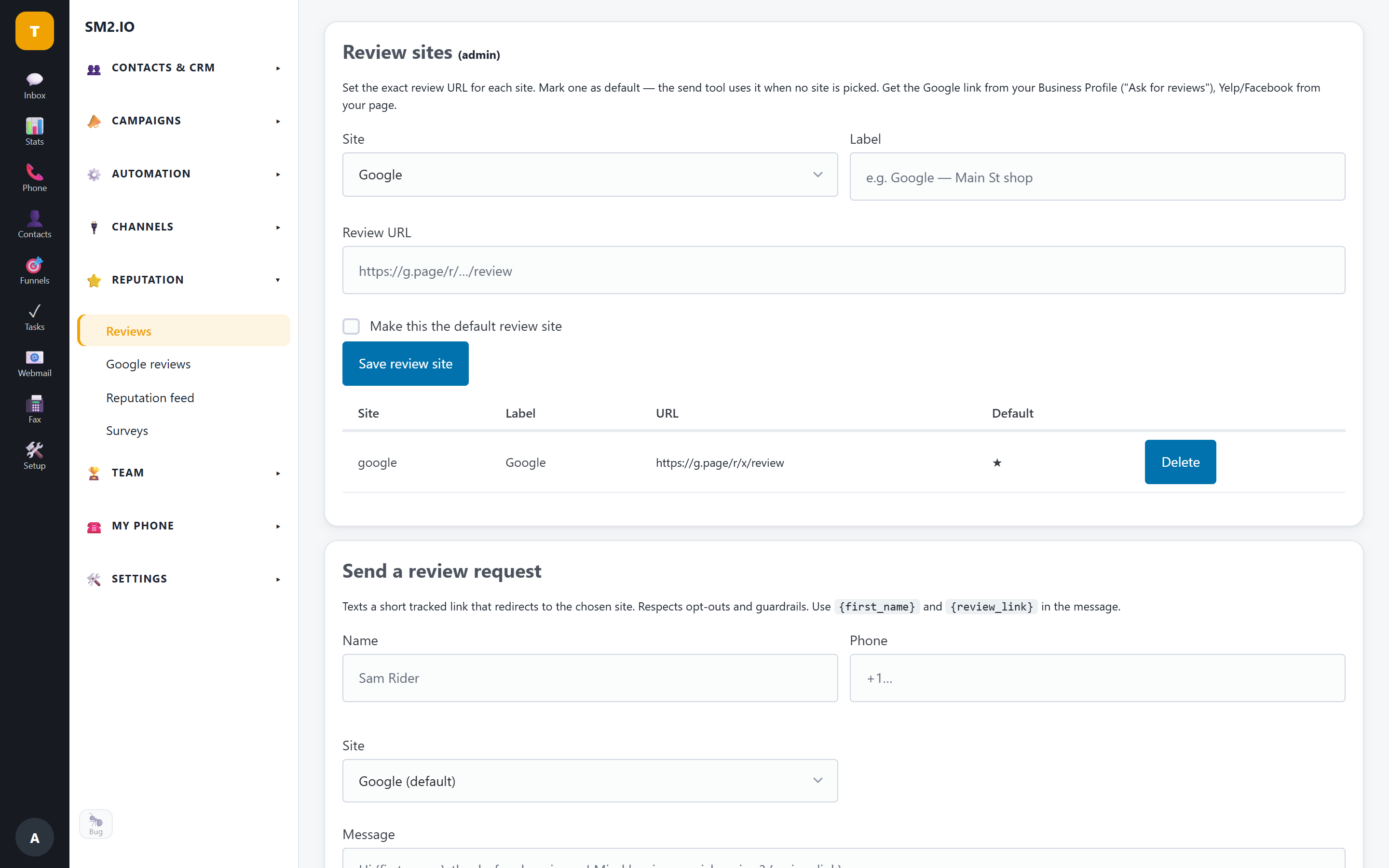 Review requests and Google Business Profile panel — SM2.IO Review requests and Google Business Profile panel — SM2.IO