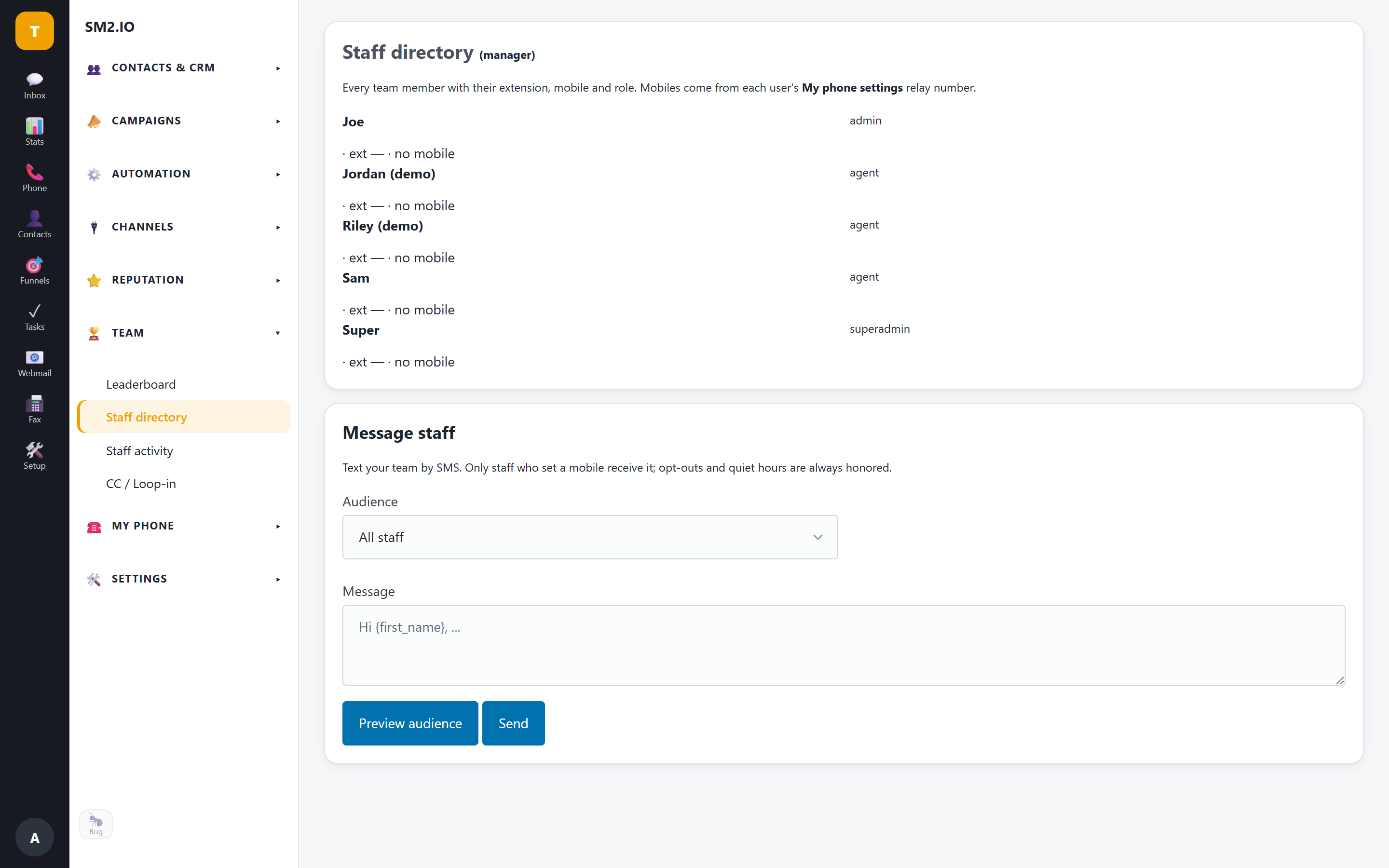 Staff directory and internal team messaging — SM2.IO Staff directory and internal team messaging — SM2.IO