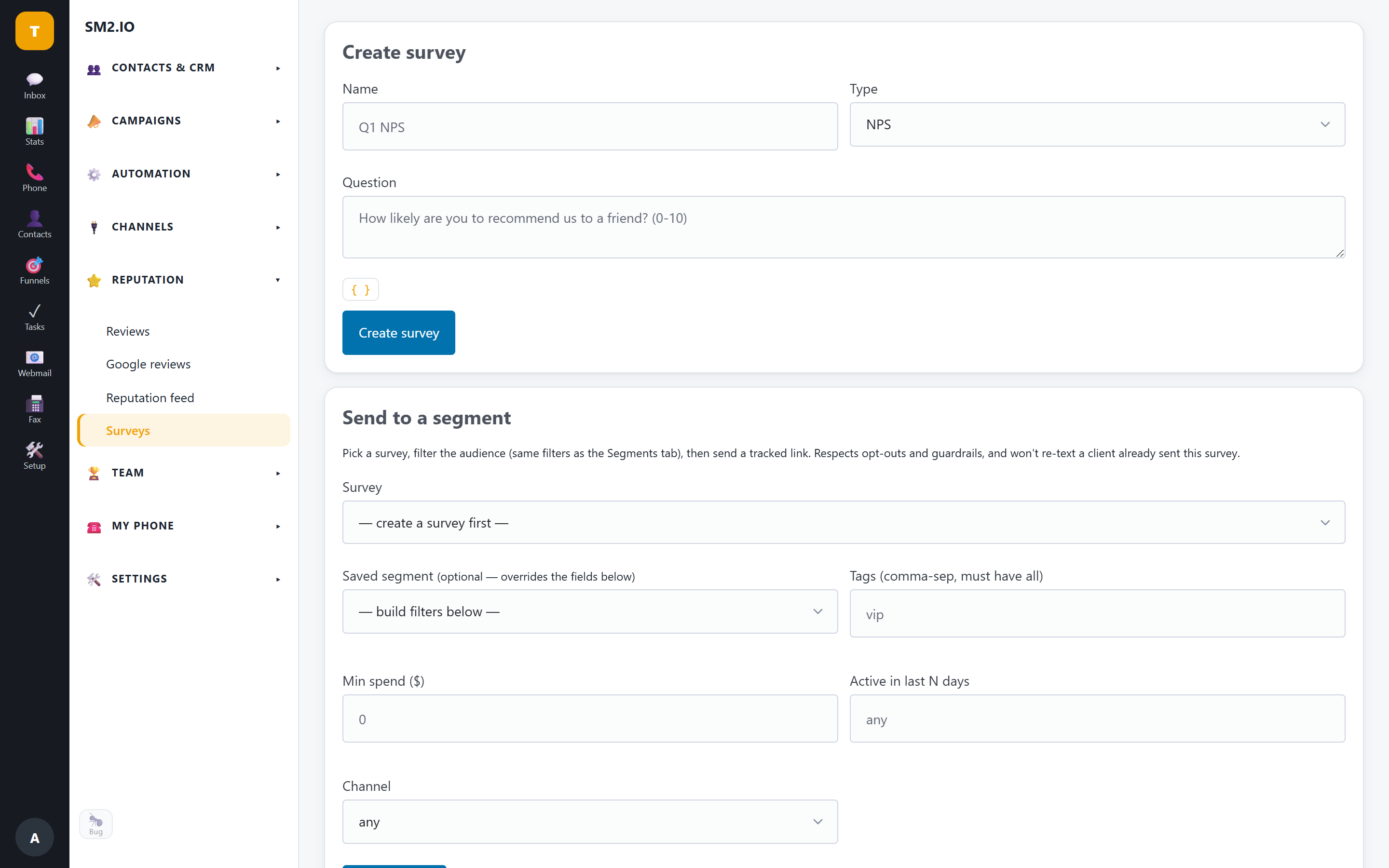 Survey builder and NPS report — SM2.IO Survey builder and NPS report — SM2.IO